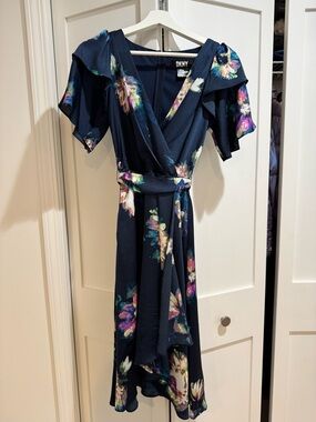 DKNY Floral Flutter Sleeve Faux Wrap Dress 0P